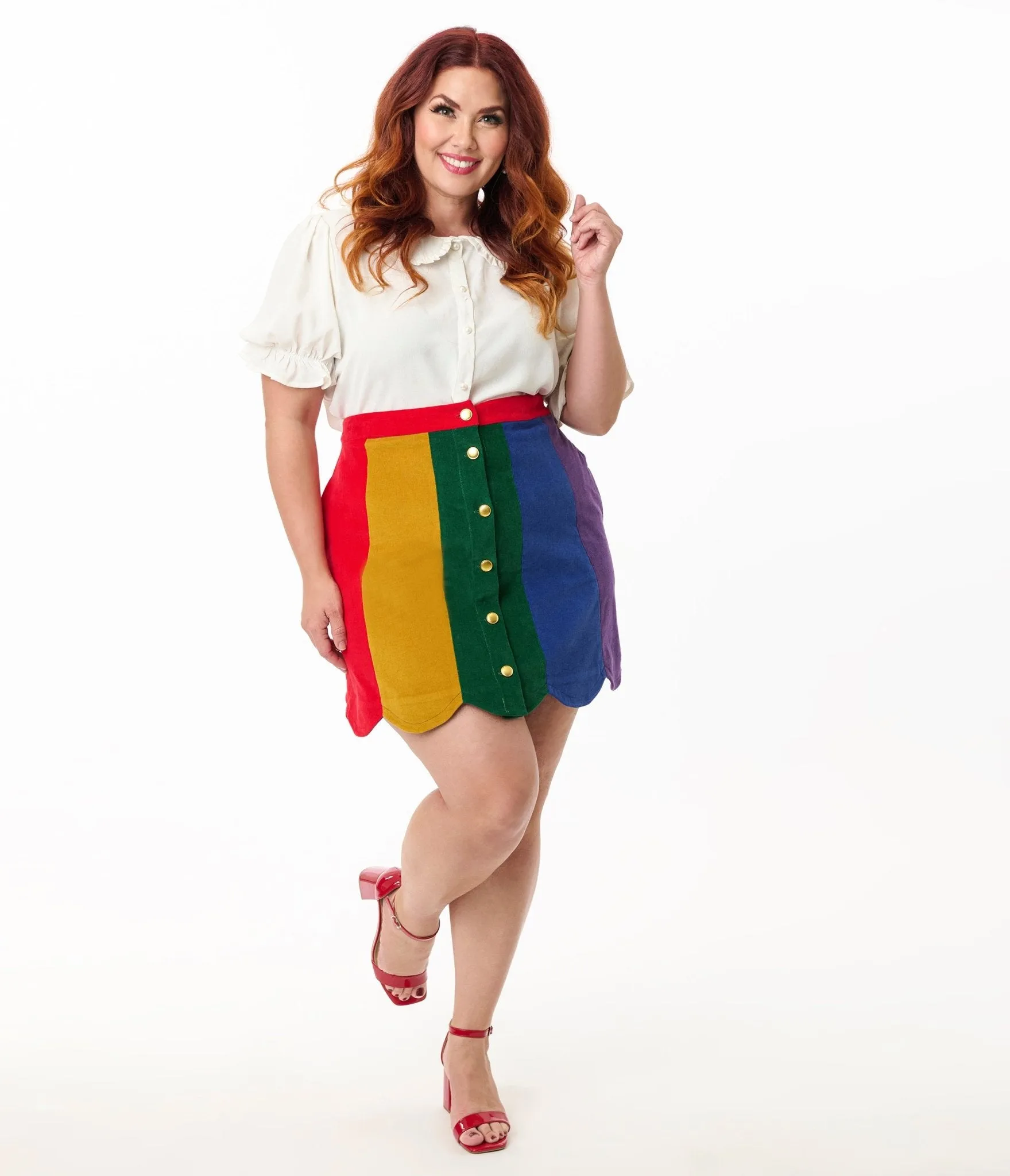 Smak Parlour Plus Size Rainbow Stripe Corduroy Mini Skirt Comfortable Travel Wear