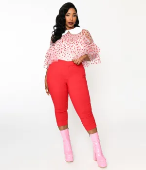 Smak Parlour Plus Size Red & Polka Dot Heart Pocket Smarty Pants Capri Comfortable Travel Wear