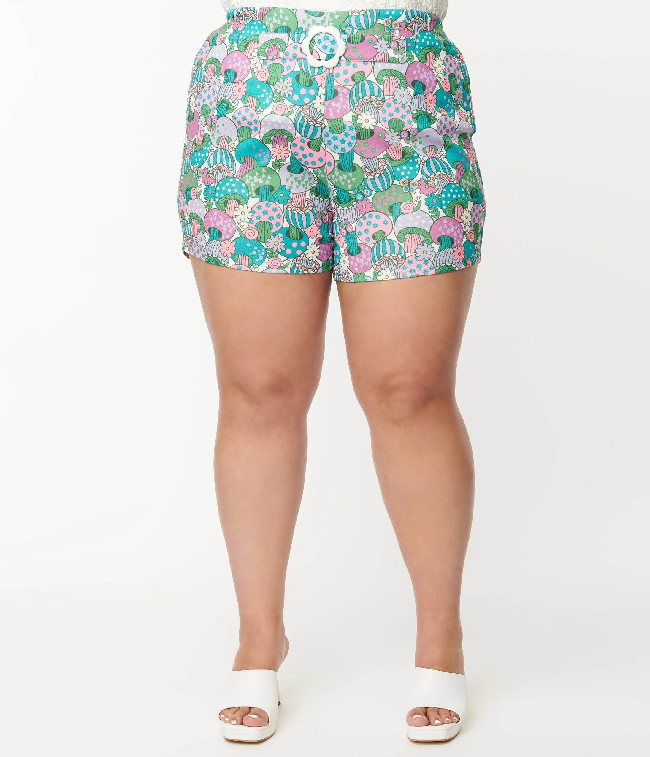 Smak Parlour Plus Size Teal Groovy Mushrooms Shorts Comfortable Travel Wear