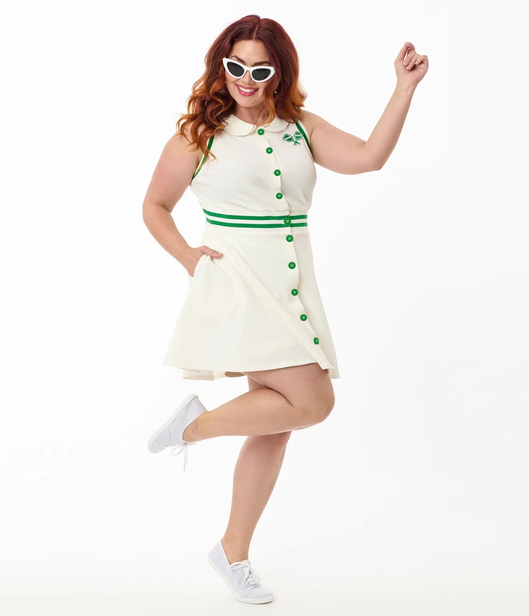 Smak Parlour Plus Size White & Green Pickleball Paddle Sport Dress & Shorts Casual Everyday Look