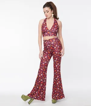 Smak Parlour Purple 1970s Pumpkin & Mushrooms Find Your Flare Pants Comfortable Travel Wear