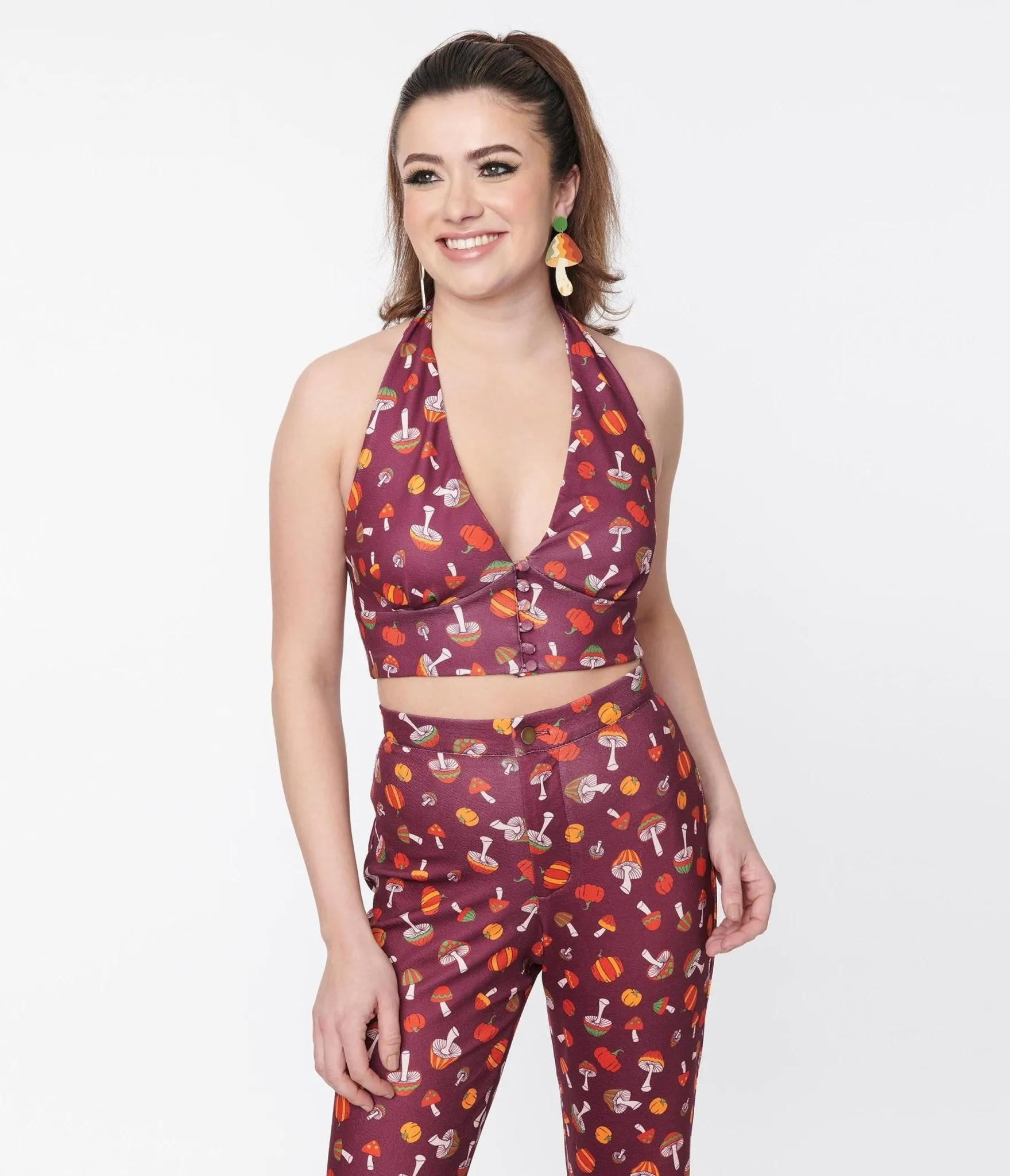 Smak Parlour Purple Pumpkin & Mushrooms Feelin Groovy Crop Top Easy Date Night