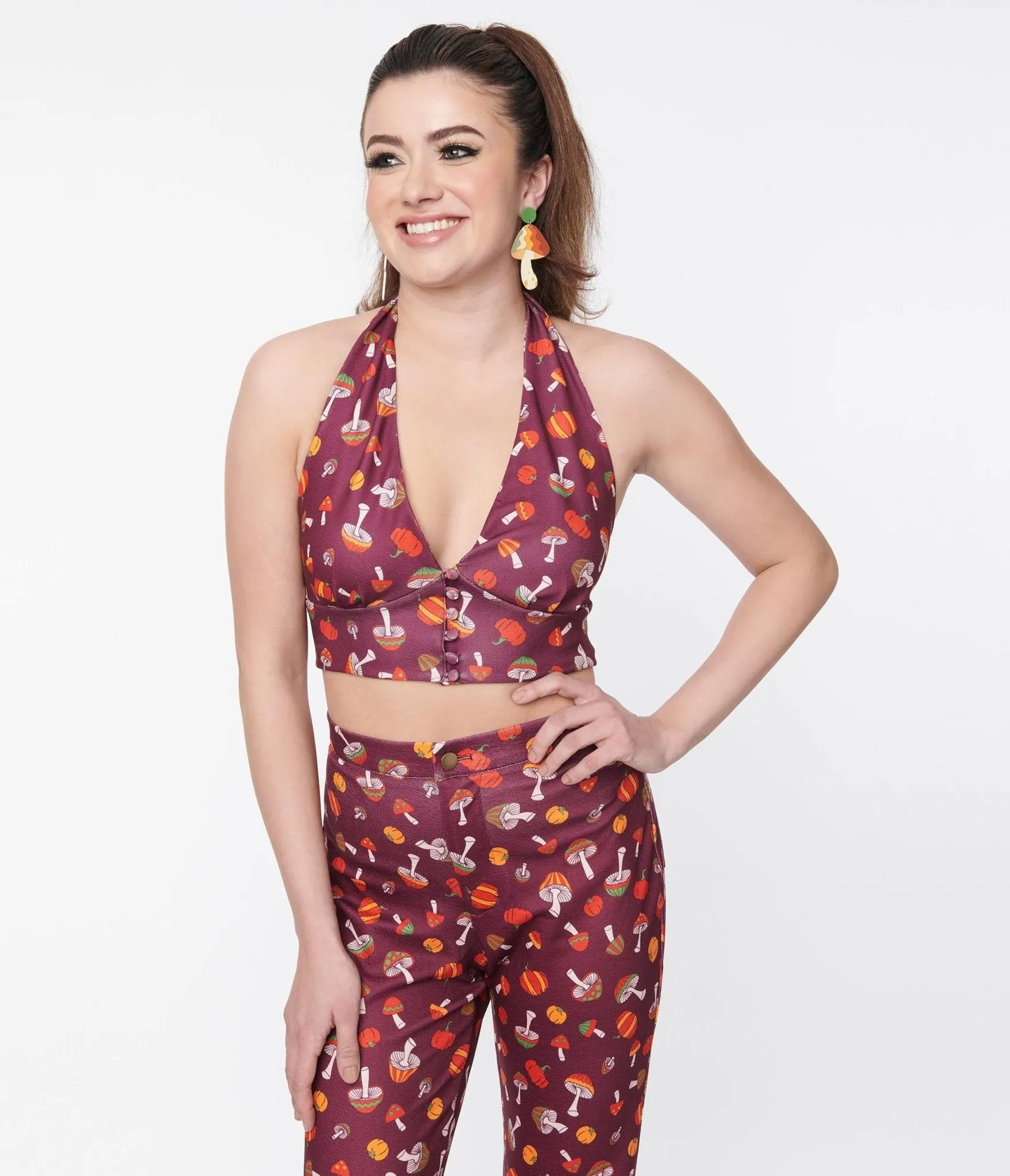 Smak Parlour Purple Pumpkin & Mushrooms Feelin Groovy Crop Top Easy Date Night