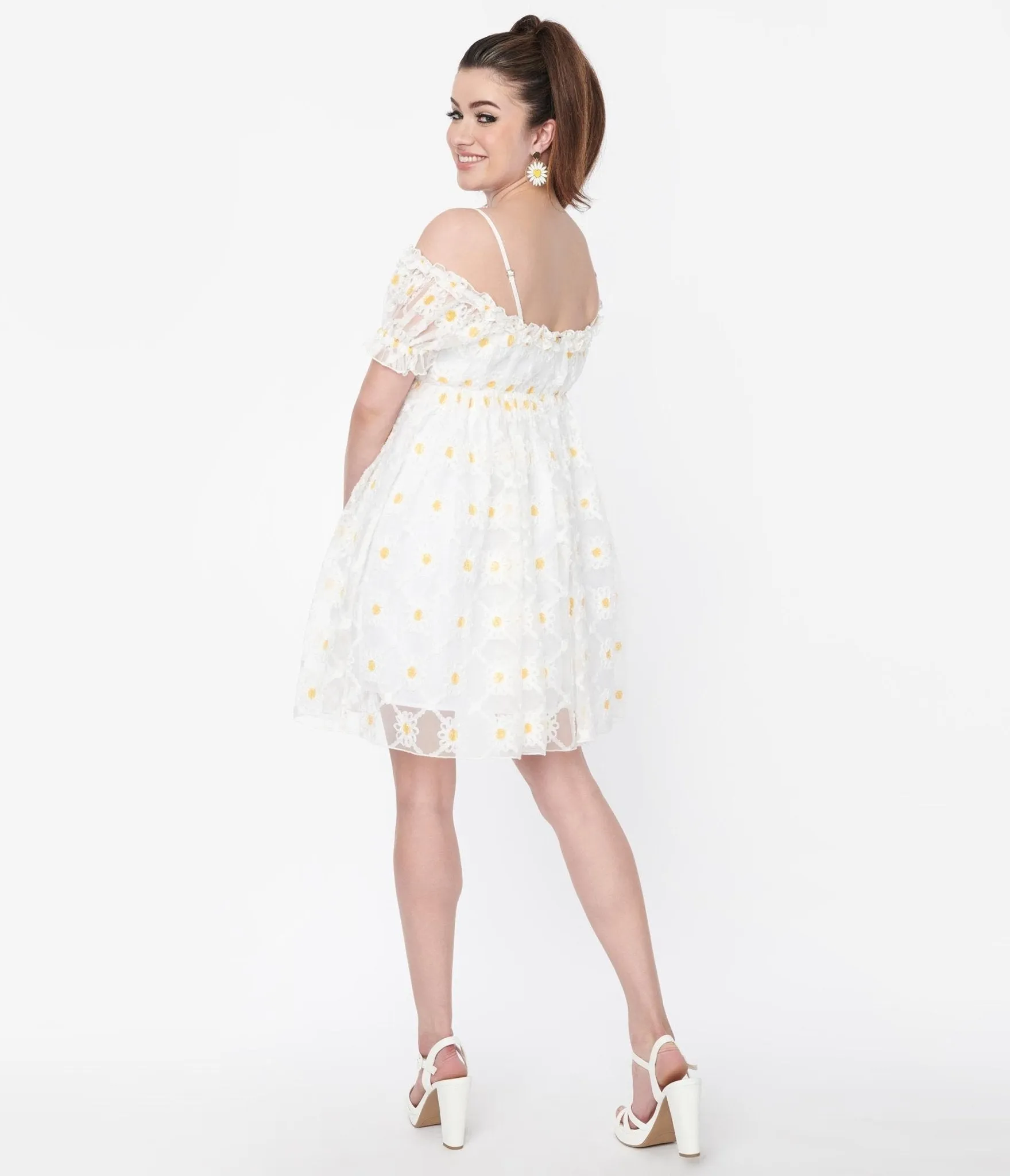 Smak Parlour White Daisy Off the Shoulder Babydoll Dress Casual Everyday Look
