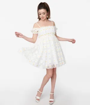 Smak Parlour White Daisy Off the Shoulder Babydoll Dress Casual Everyday Look
