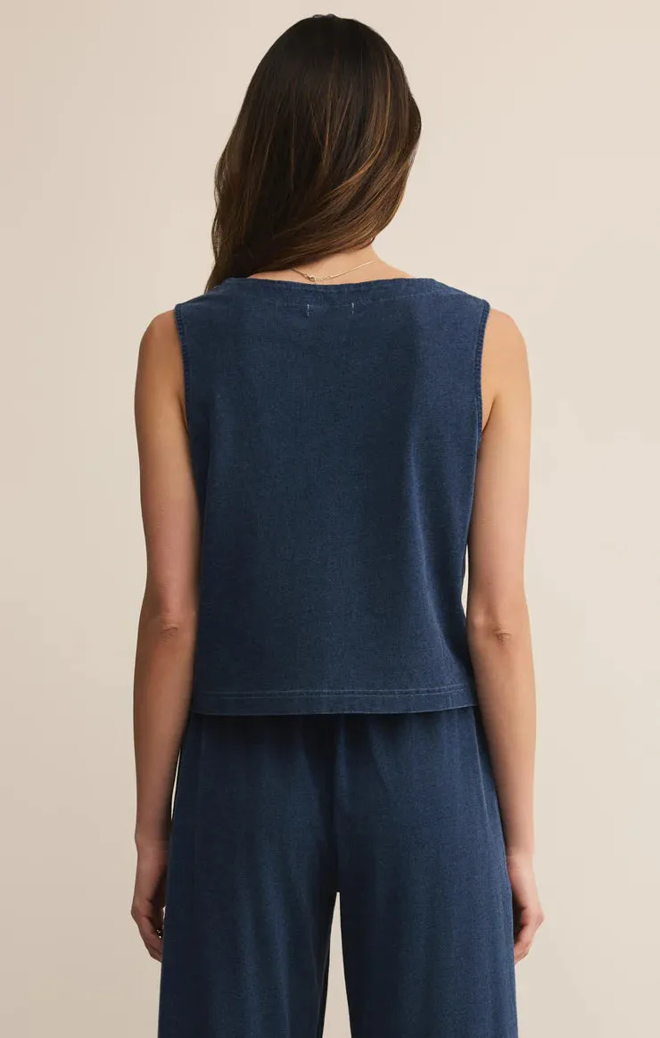 Solace V-Neck Jersey Denim Tank Summer Festival Tee