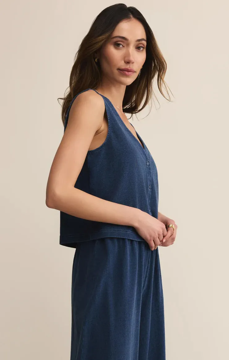 Solace V-Neck Jersey Denim Tank Summer Festival Tee