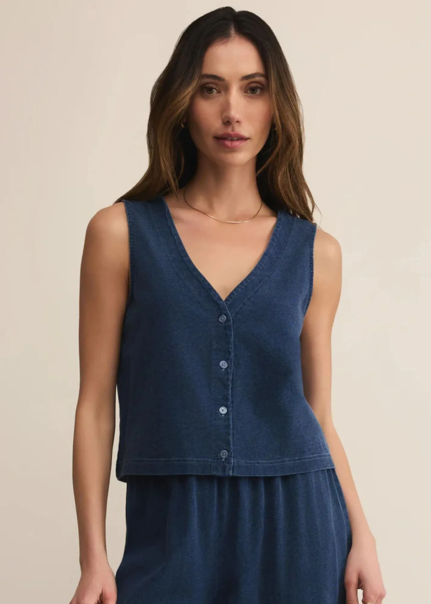 Solace V-Neck Jersey Denim Tank Summer Festival Tee