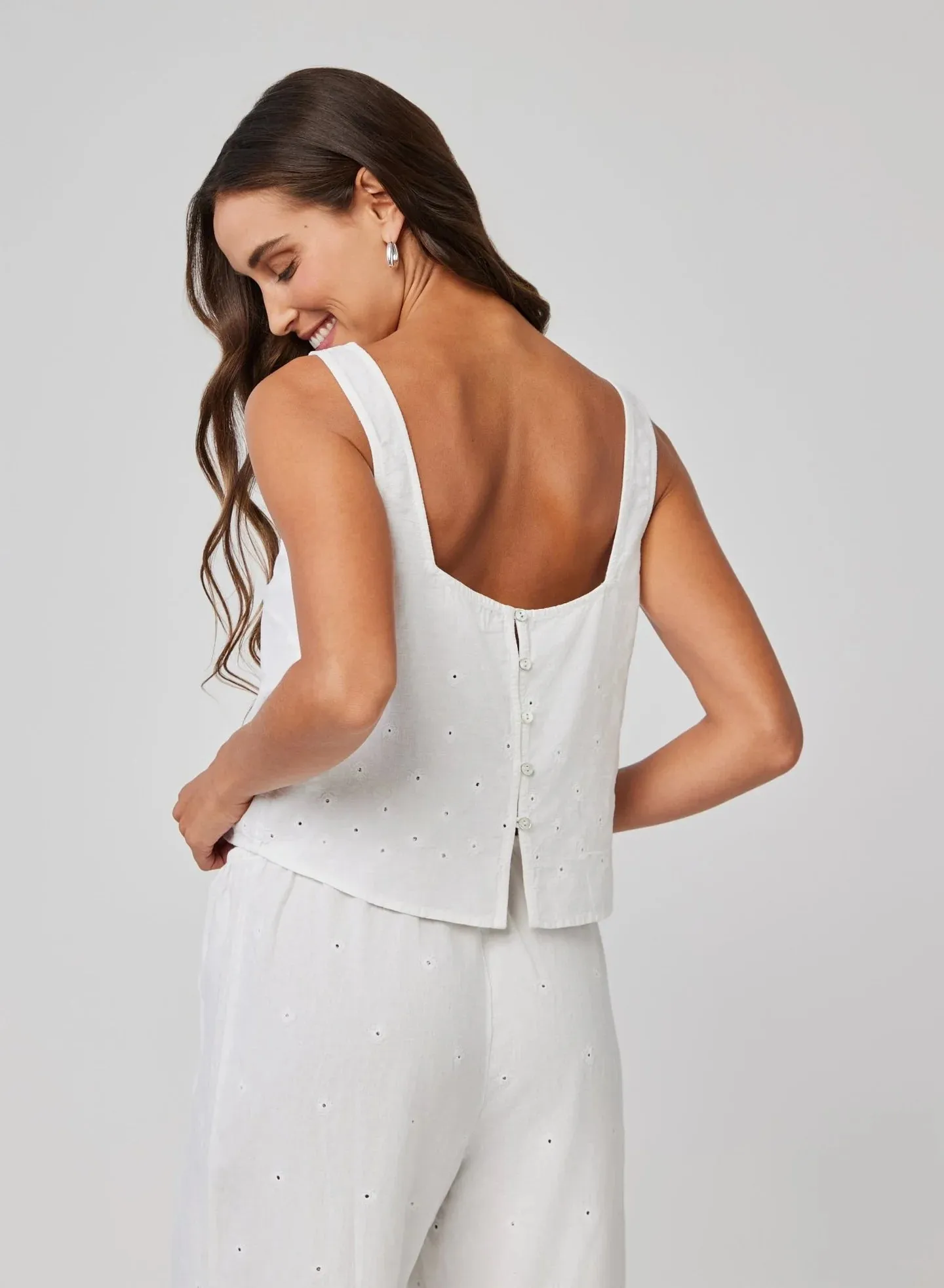 Square Neck Button Back Tank Everyday Casual Look