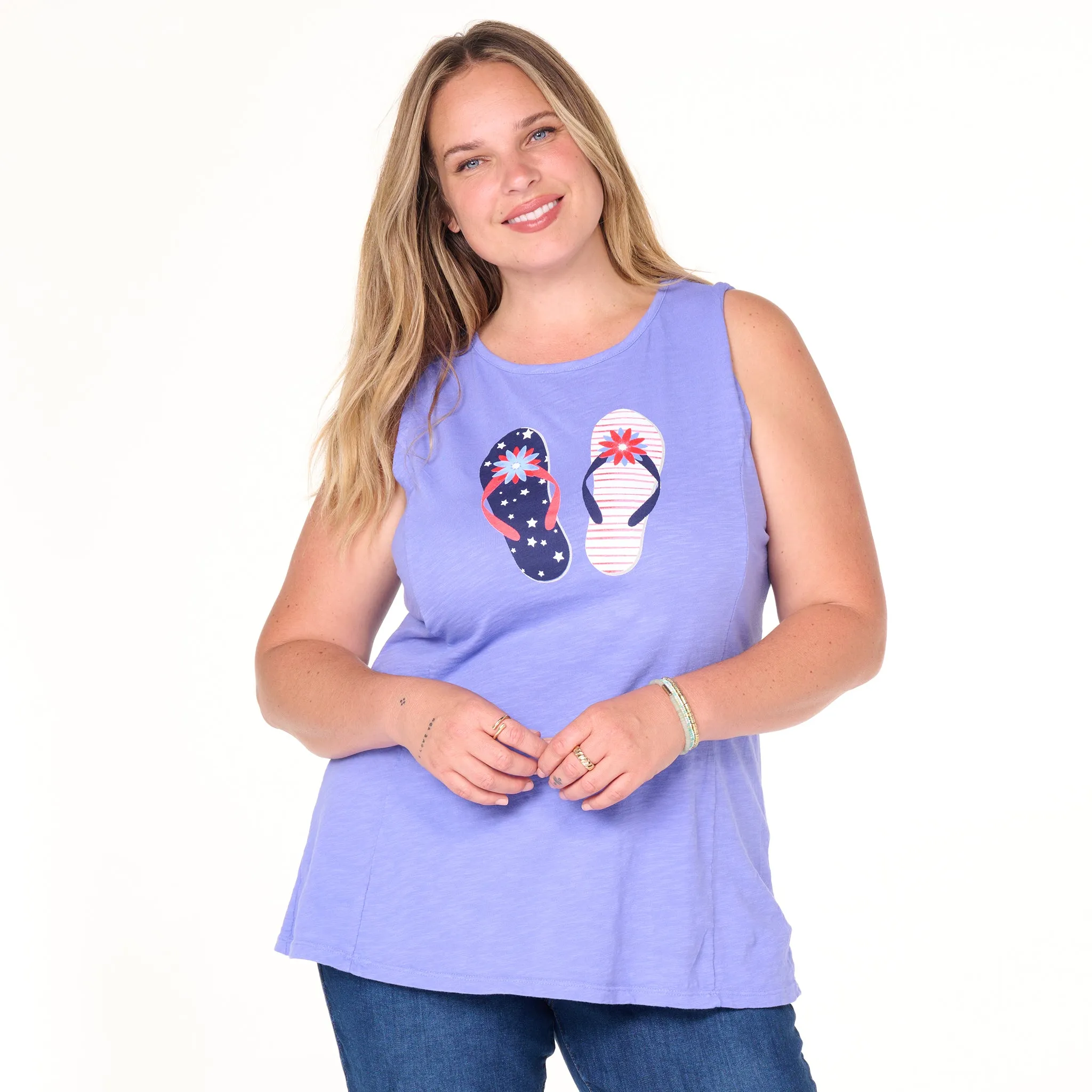 Stars & Stripes Flip Flop Chloe Tank | Plus Size Weekend Relaxed Look