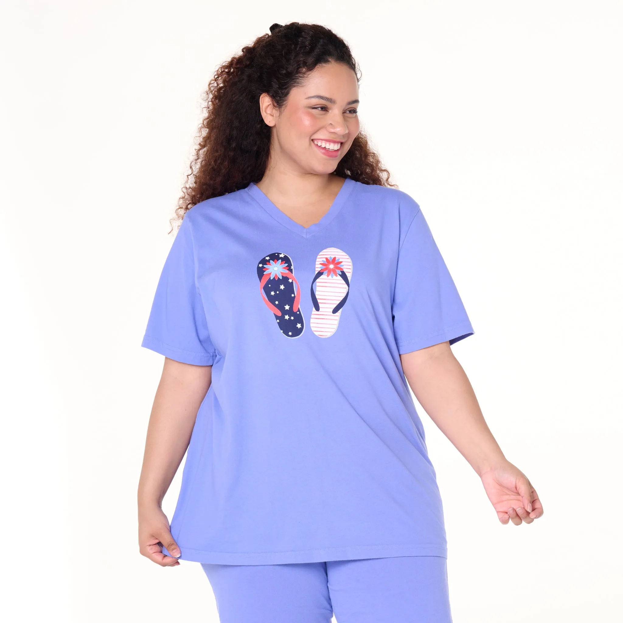Stars & Stripes Flip Flop V-Neck T | Plus Size Weekend Relaxed Look