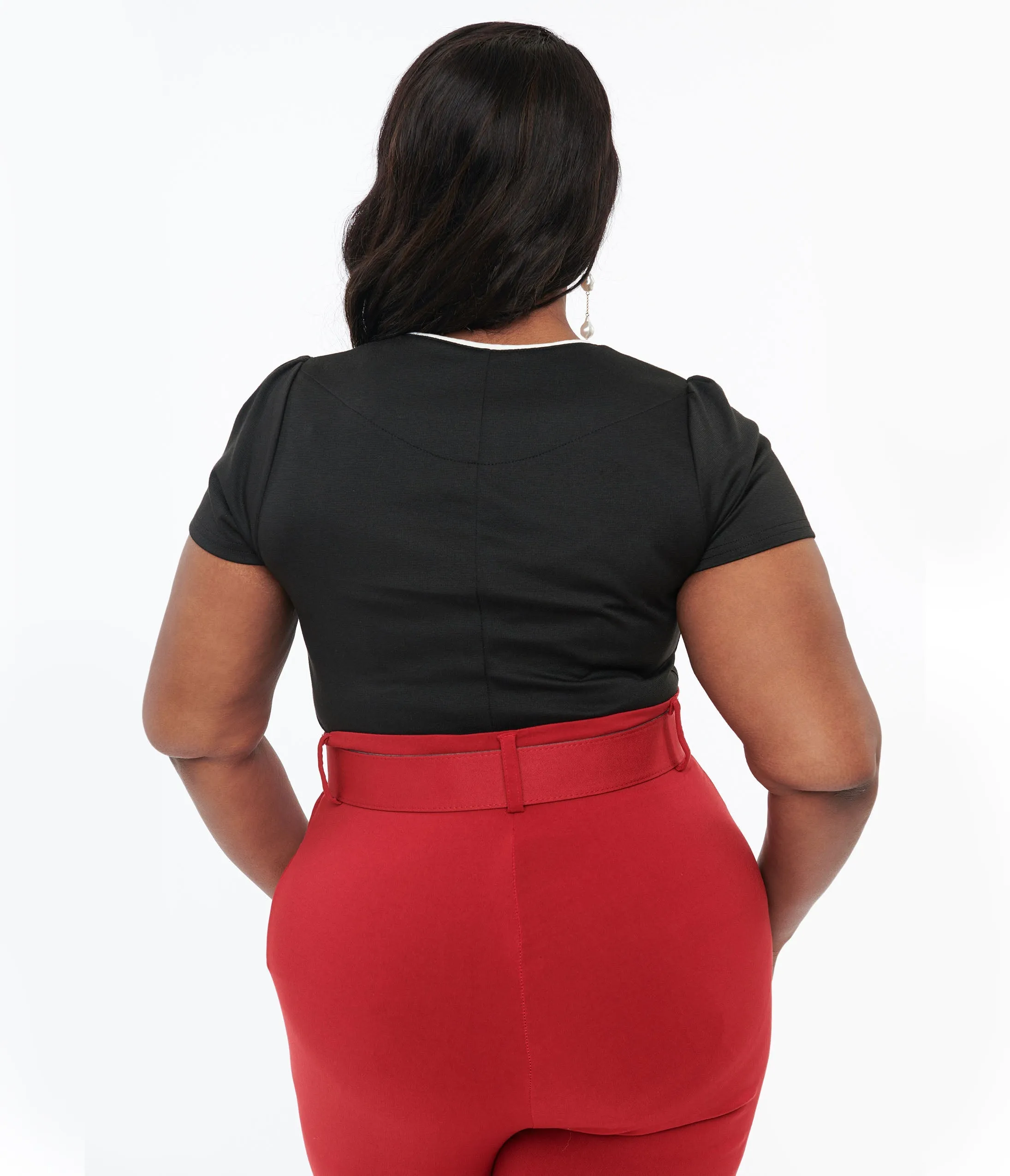 Steady 1950s Black & White Piped Sophia Top Easy Date Night