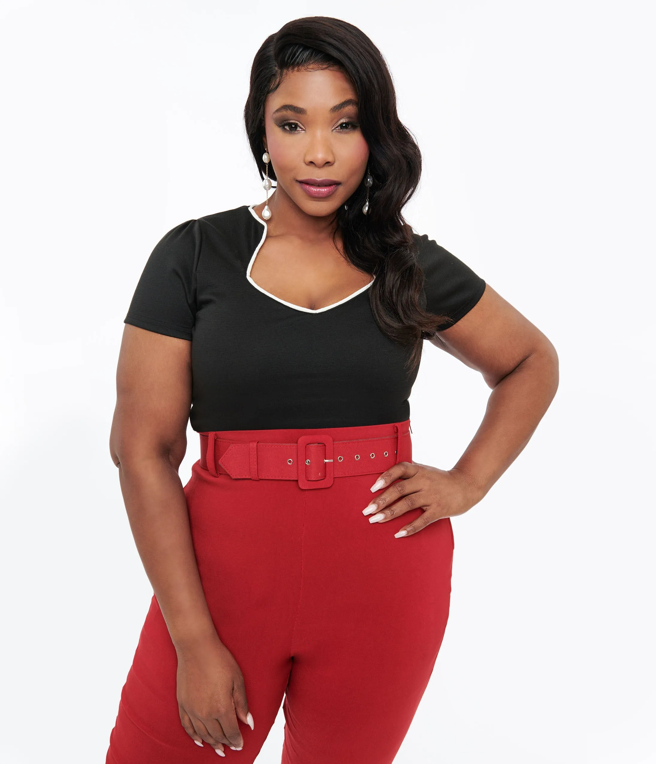 Steady 1950s Black & White Piped Sophia Top Easy Date Night