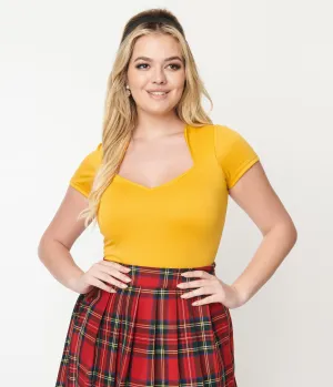Steady 1950s Mustard Short Sleeve Knit Sophia Top Easy Date Night