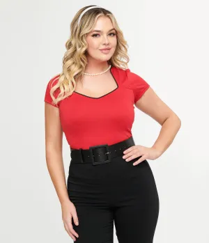 Steady 1950s Red & Black Piped Sophia Top Easy Date Night