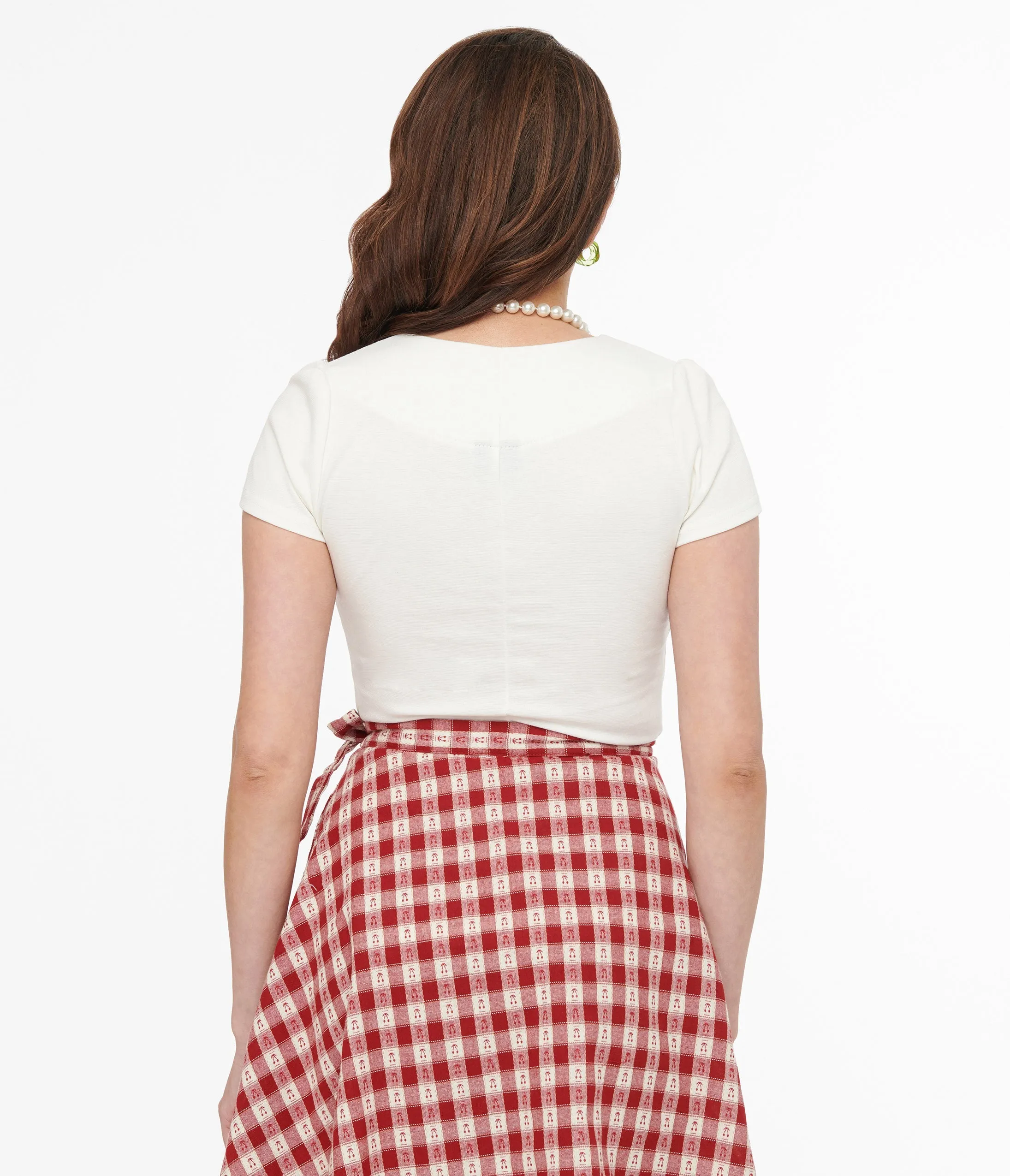 Steady 1950s White Short Sleeve Knit Sophia Top Easy Date Night