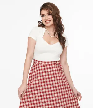 Steady 1950s White Short Sleeve Knit Sophia Top Easy Date Night