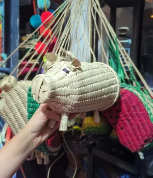 Straw Piggy Shoulder Bag Fun Outing