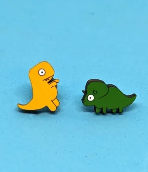 T-Rex & Triceratops Dinosaur Wooden Earrings Everyday Chic