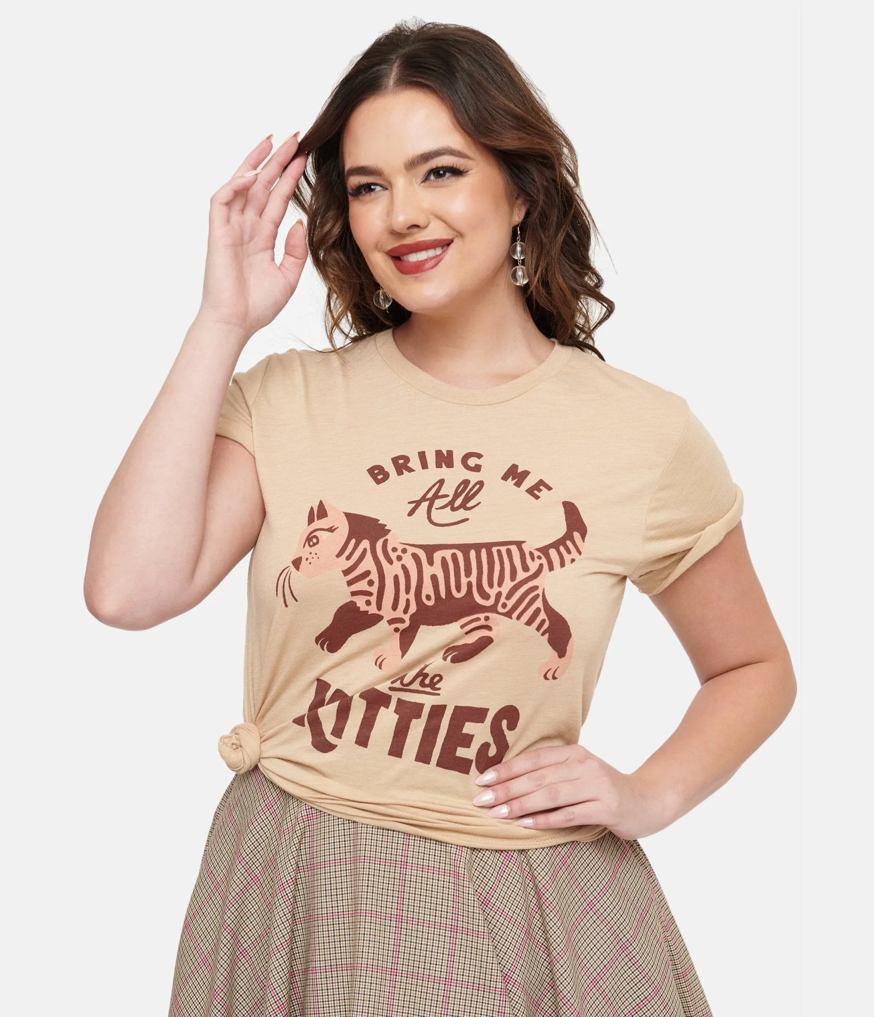 Tan Bring Me All The Kitties Graphic Tee Easy Date Night