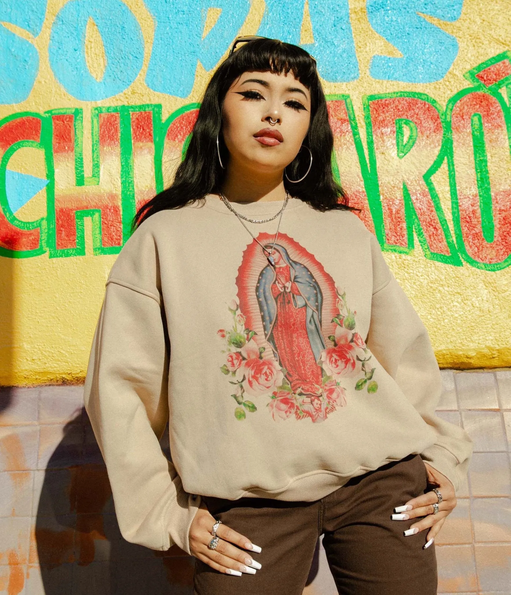 Tan Virgencita Unisex Sweater Easy Date Night