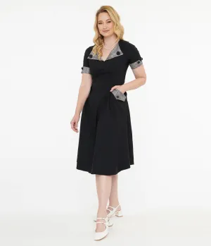 Tatyana 1950s Black & Plaid Trixie Swing Dress Casual Everyday Look
