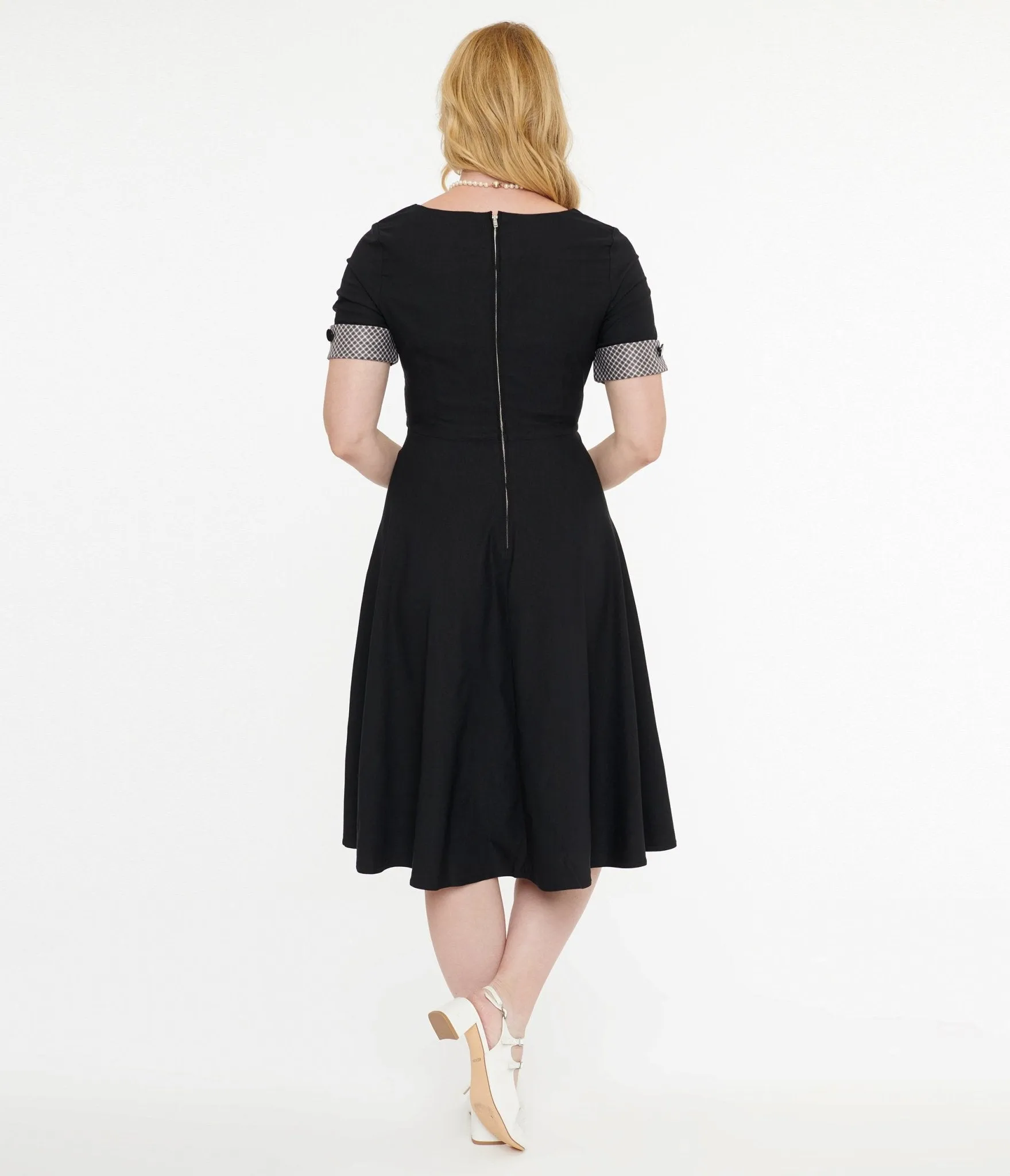 Tatyana 1950s Black & Plaid Trixie Swing Dress Casual Everyday Look
