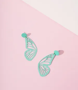 Teal Glitter Butterfly Wing Earrings Everyday Chic