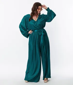 Teal Satin Textured Jumpsuit Comfortable Travel Wear