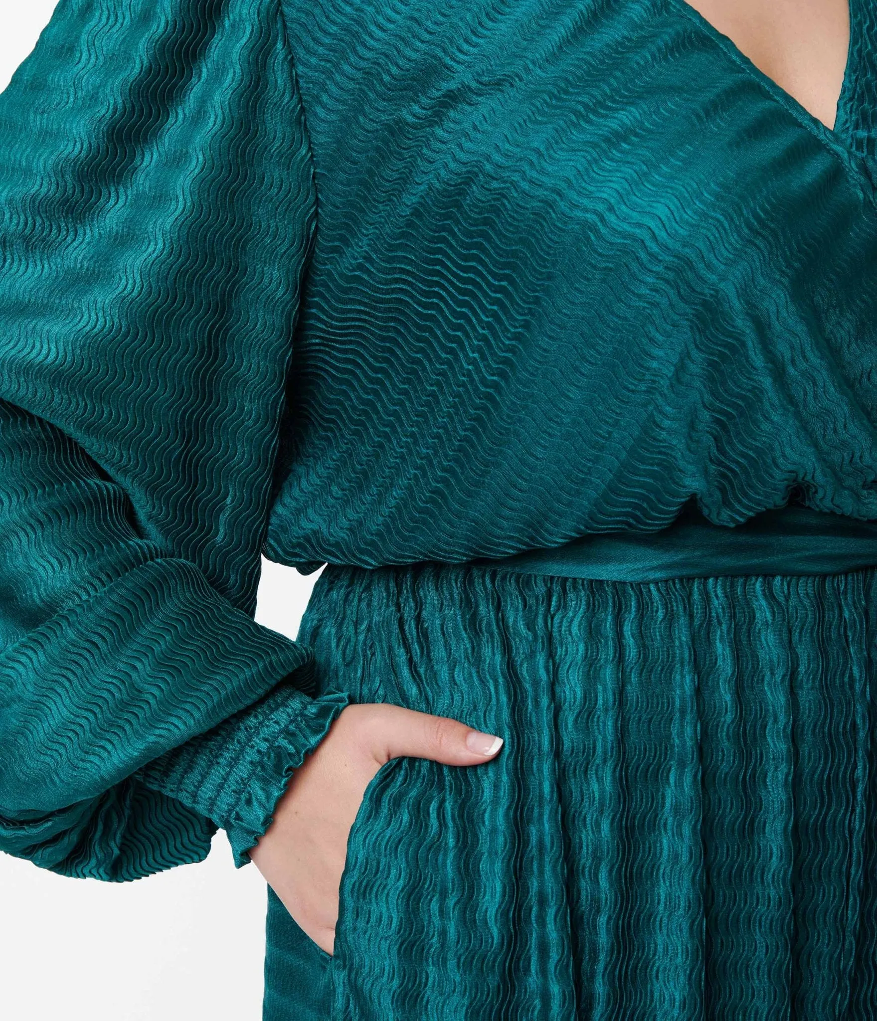 Teal Satin Textured Jumpsuit Comfortable Travel Wear