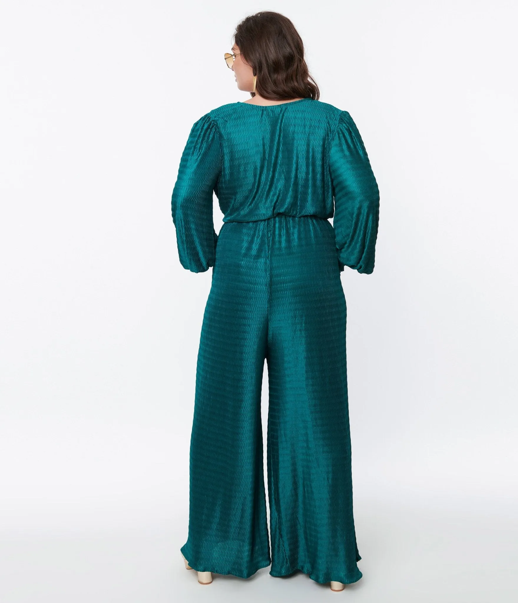 Teal Satin Textured Jumpsuit Comfortable Travel Wear