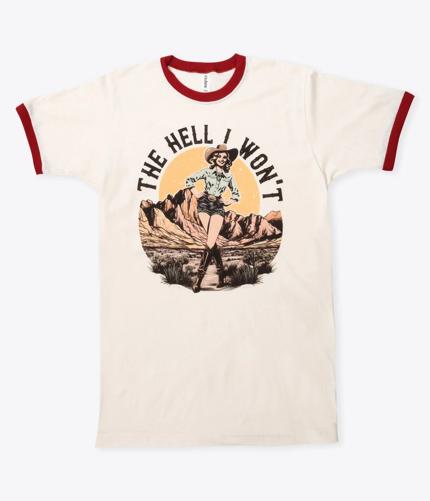 The Hell I Won't Red Collar Unisex Graphic Ringer Tee Easy Date Night