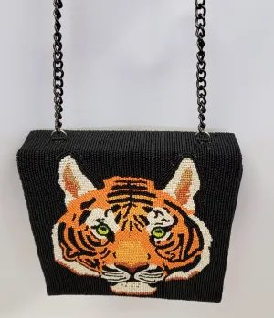 Tiger Beaded Leatherette Crossbody Bag Fun Outing