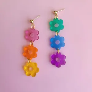 Triple Rainbow Flower Earrings Everyday Chic