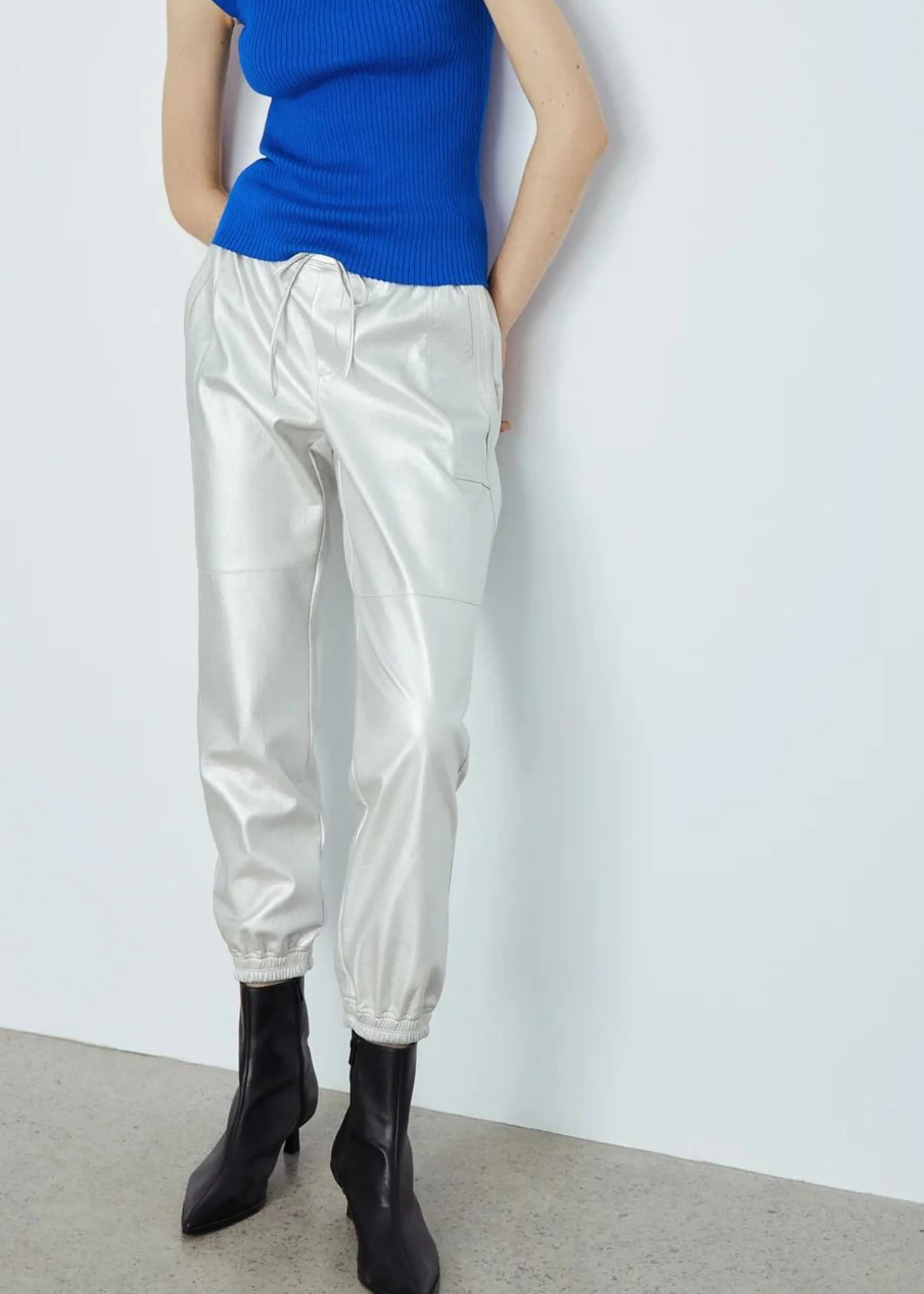 Tristan Metallic Silver Faux Leather Jogger Travel Comfort Ready