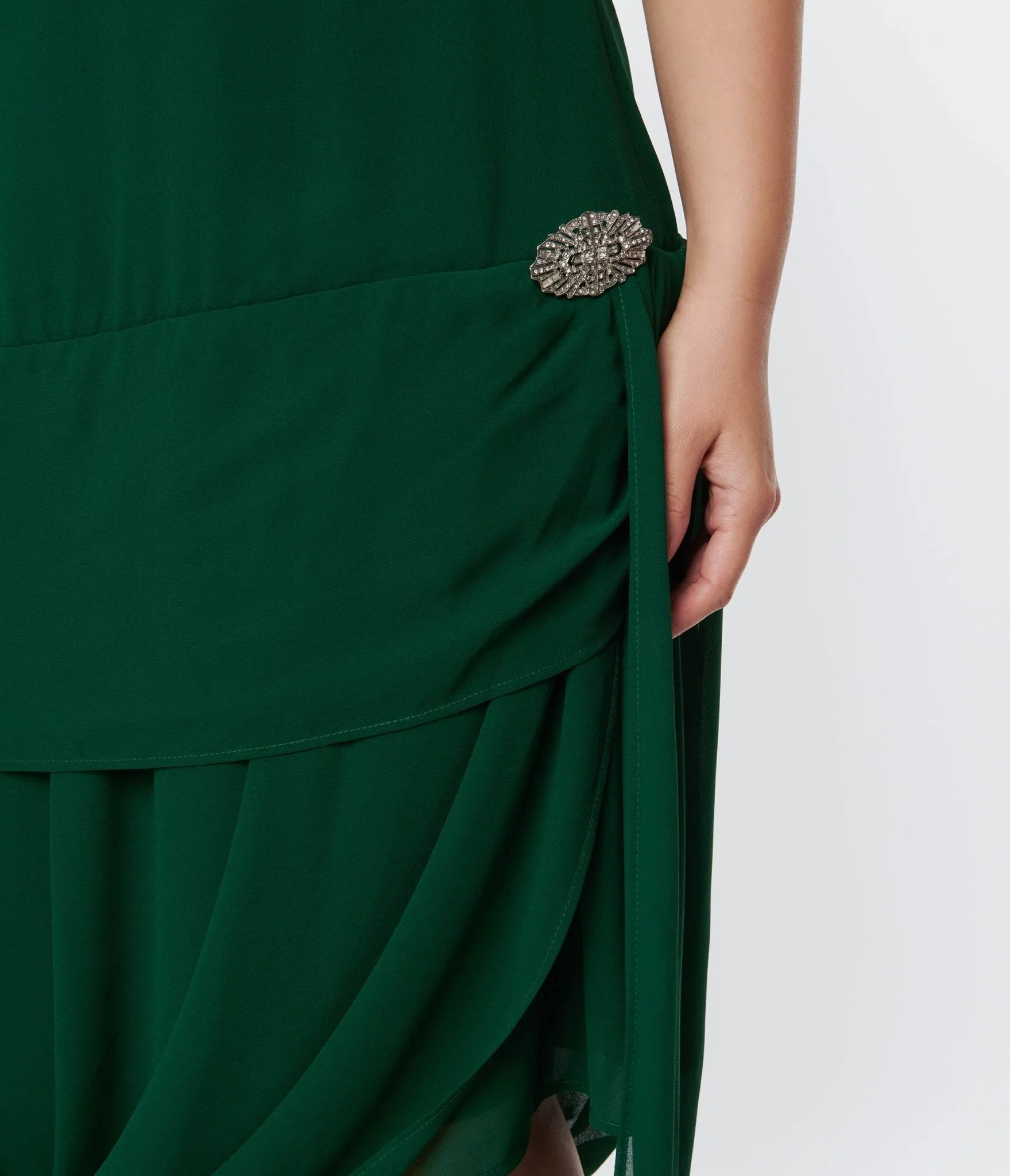 Unique Vintage 1920s Emerald Green Draped Flapper Dress Casual Everyday Look