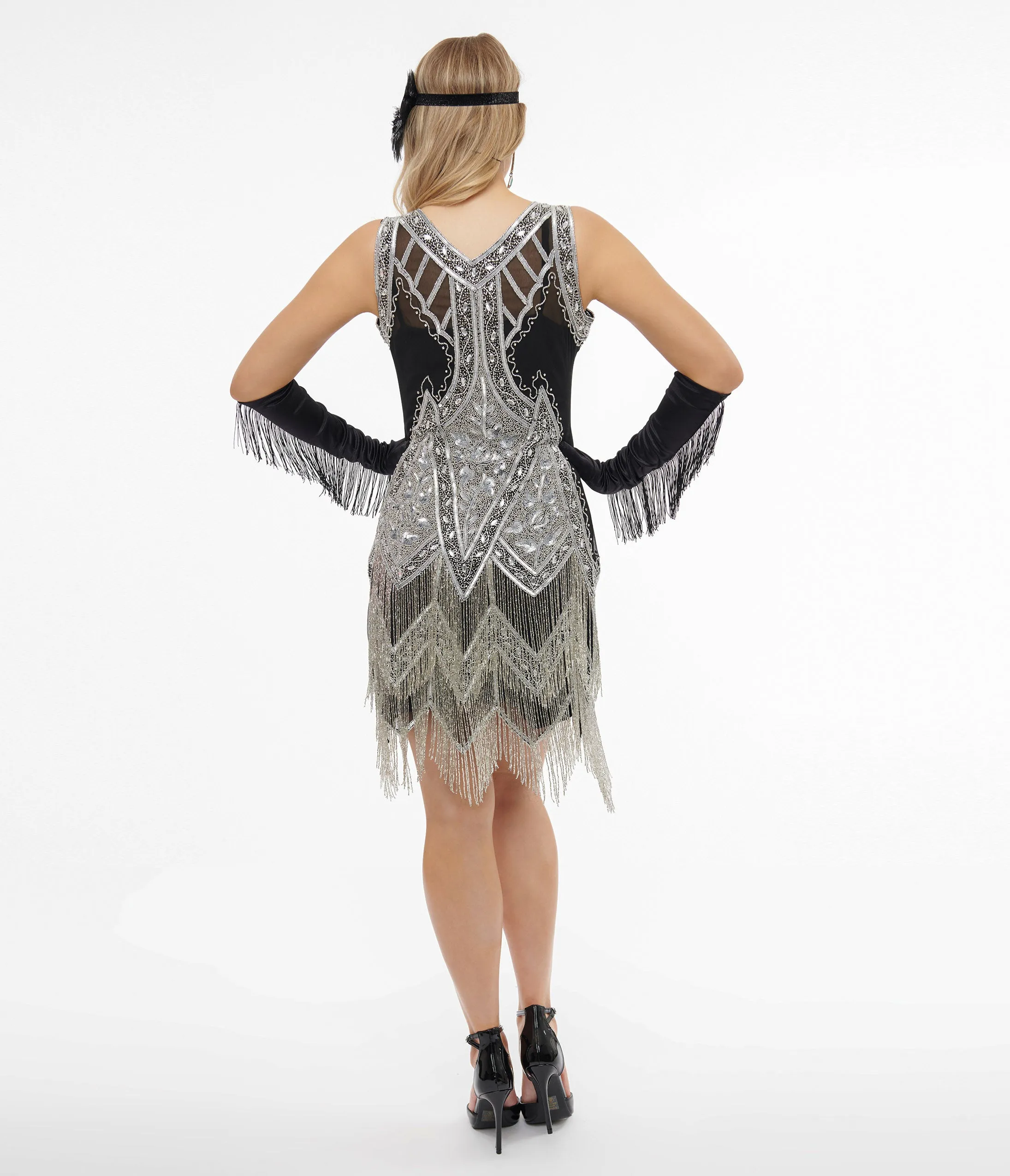 Unique Vintage 1920s Silver & Black Embroidered & Hand Beaded Somerset Flapper Dress Casual Everyday Look