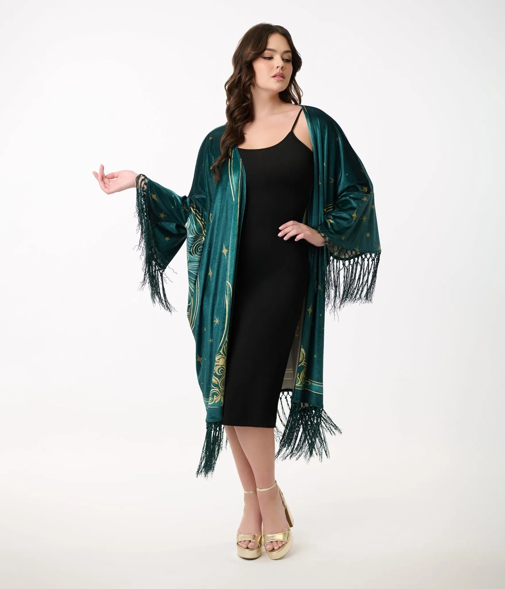 Unique Vintage 1930s Green Art Nouveau Fringe Kimono Easy Date Night