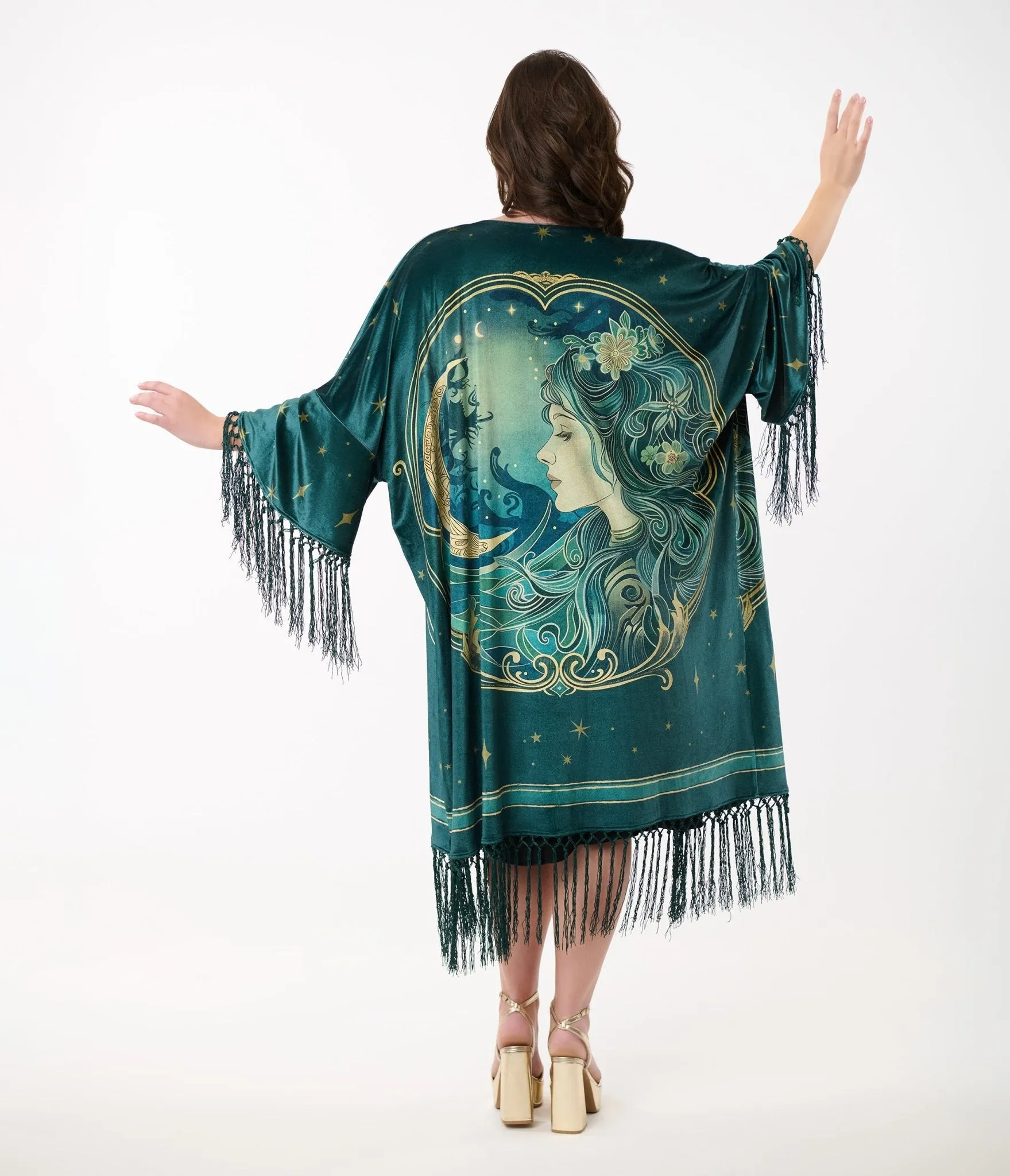 Unique Vintage 1930s Green Art Nouveau Fringe Kimono Easy Date Night
