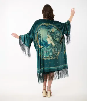 Unique Vintage 1930s Green Art Nouveau Fringe Kimono Easy Date Night