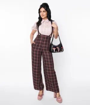Unique Vintage 1930s Purple & Mauve Plaid High Waist Suspender Pants Comfortable Travel Wear