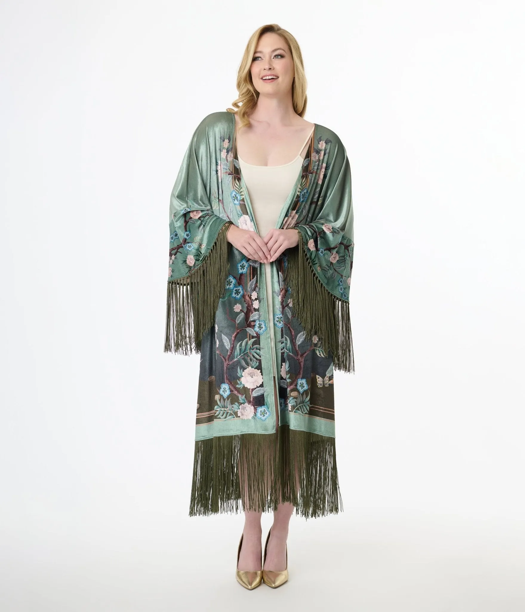 Unique Vintage 1930s Teal Peacock Fringe Kimono Easy Date Night