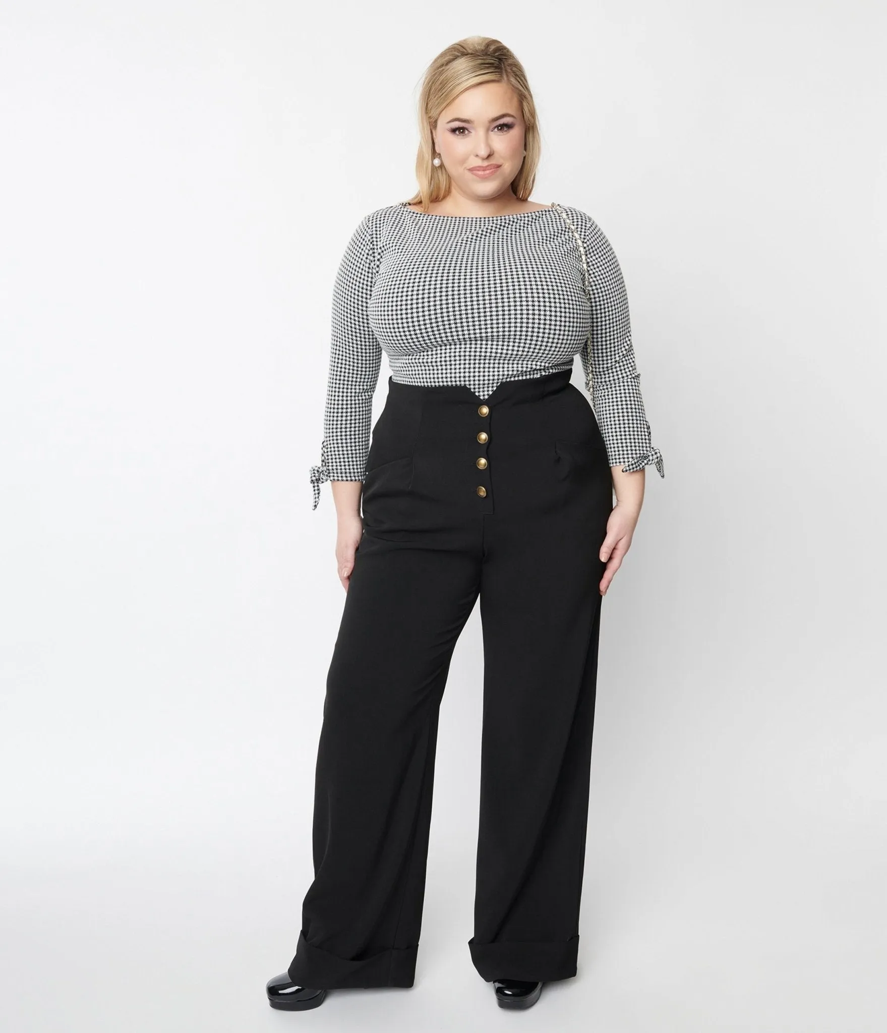 Unique Vintage 1940s Black Buttoned Wide Leg Trousers Comfortable Travel Wear
