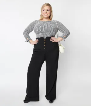 Unique Vintage 1940s Black Buttoned Wide Leg Trousers Comfortable Travel Wear