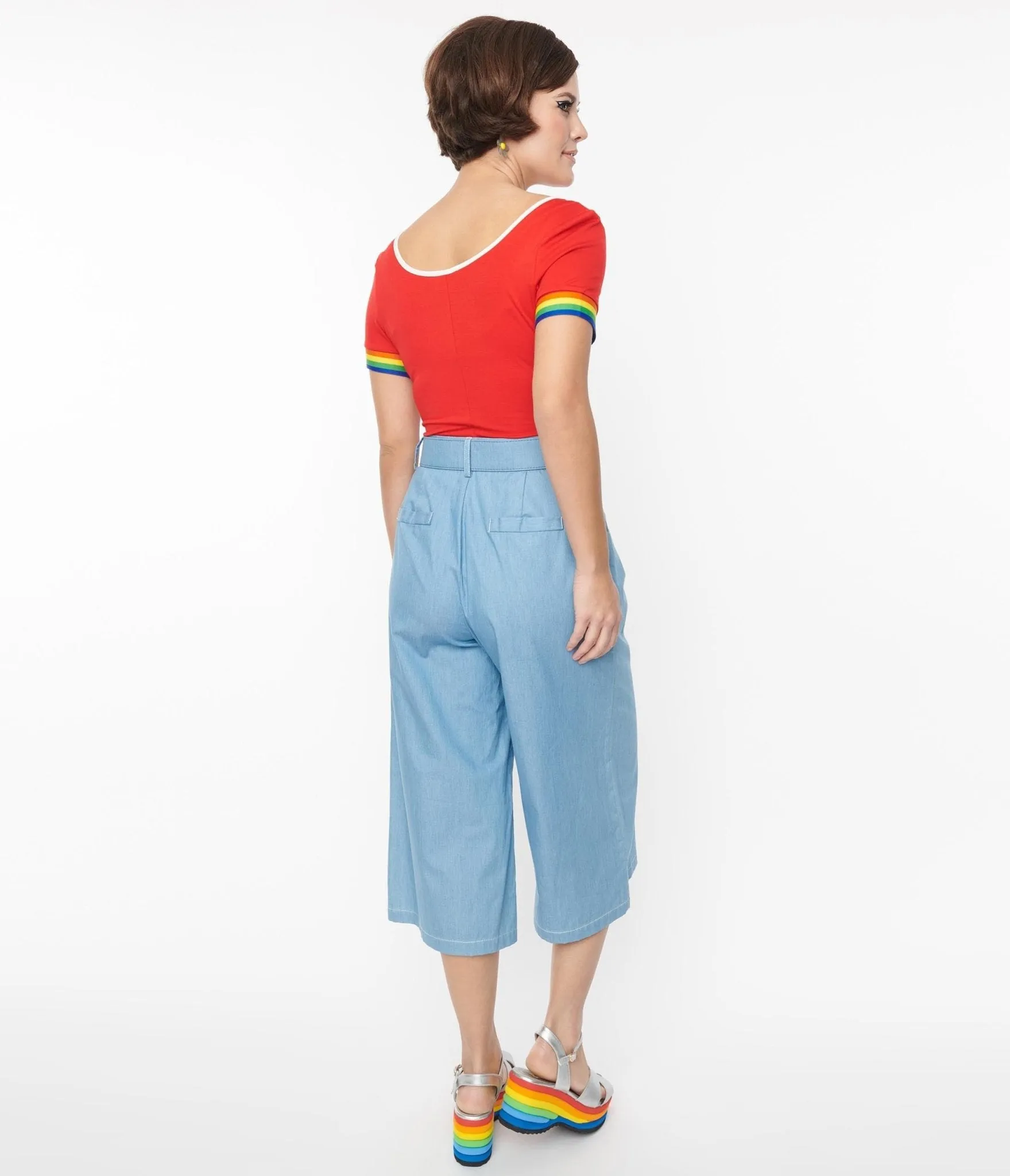 Unique Vintage 1940s Light Blue Denim Ginger Capri Pants Comfortable Travel Wear