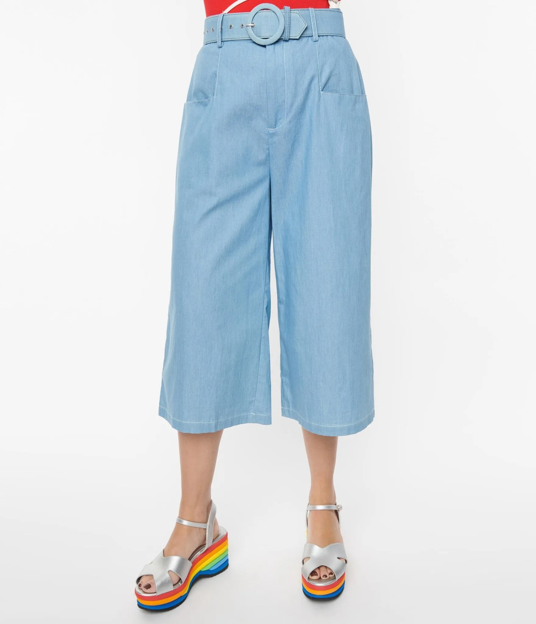 Unique Vintage 1940s Light Blue Denim Ginger Capri Pants Comfortable Travel Wear