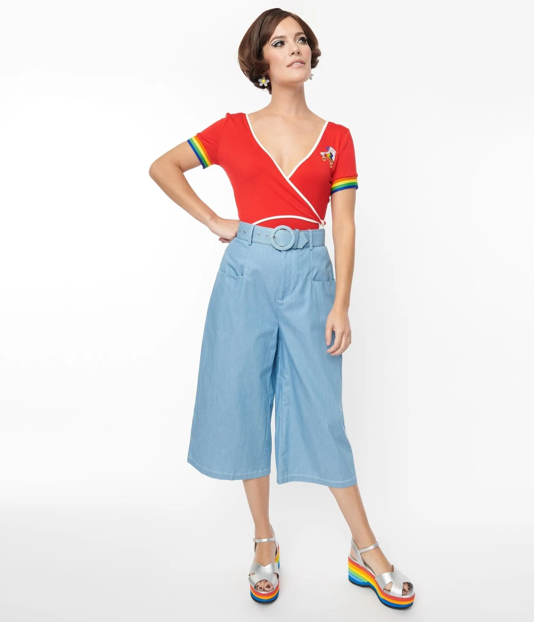 Unique Vintage 1940s Light Blue Denim Ginger Capri Pants Comfortable Travel Wear