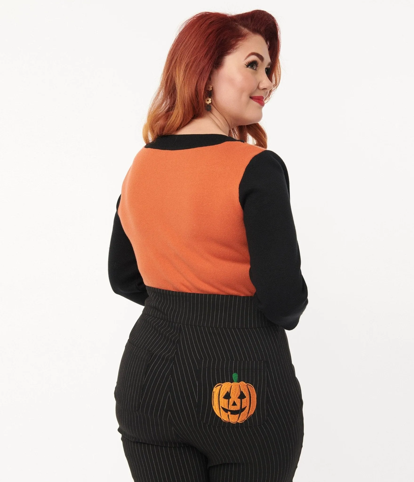 Unique Vintage 1950s Burnt Orange & Black Cat Sleeve Minou Sweater Easy Date Night