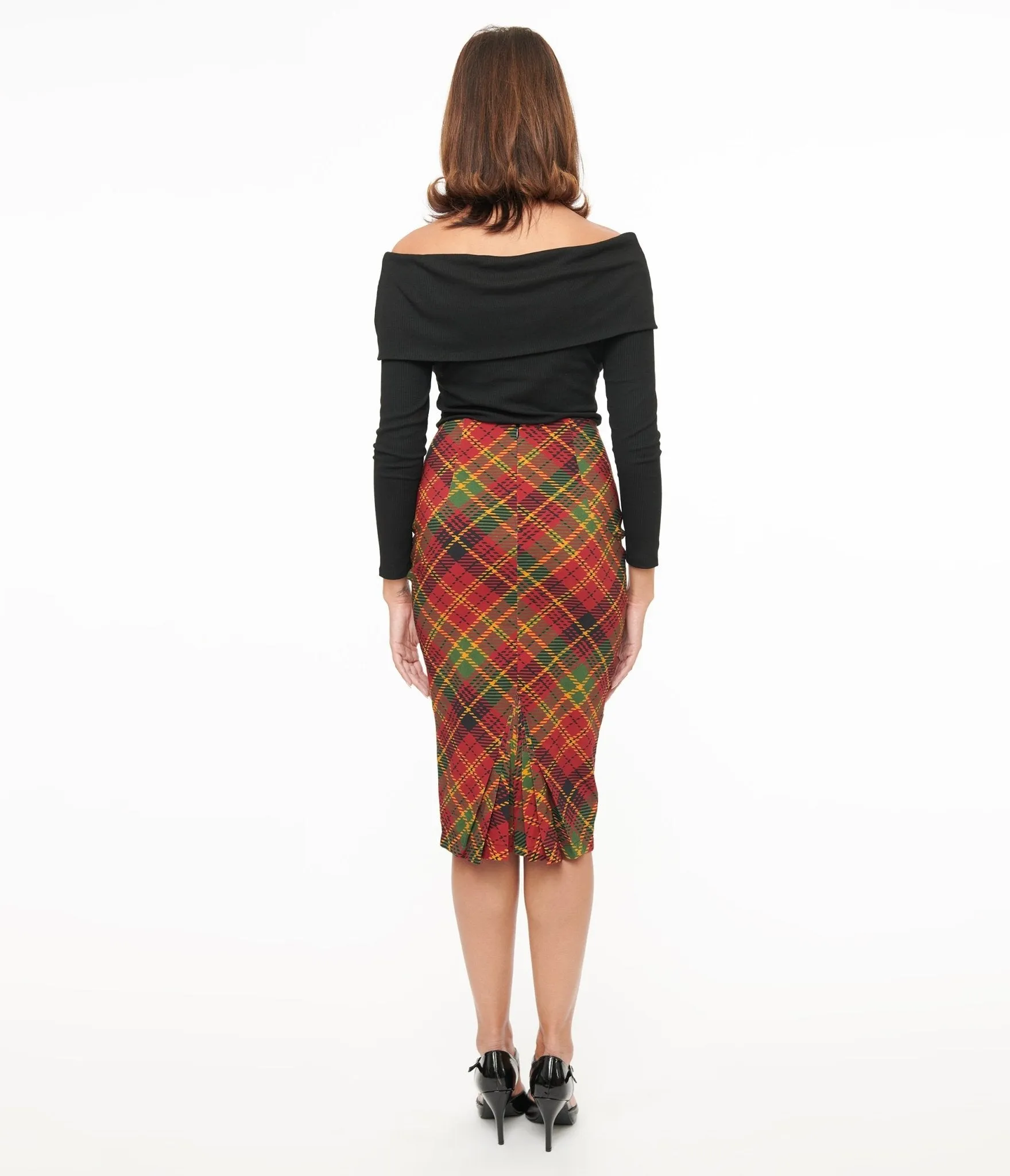 Unique Vintage 1950s Burnt Orange & Green Plaid Tracy Pencil Skirt Comfortable Travel Wear