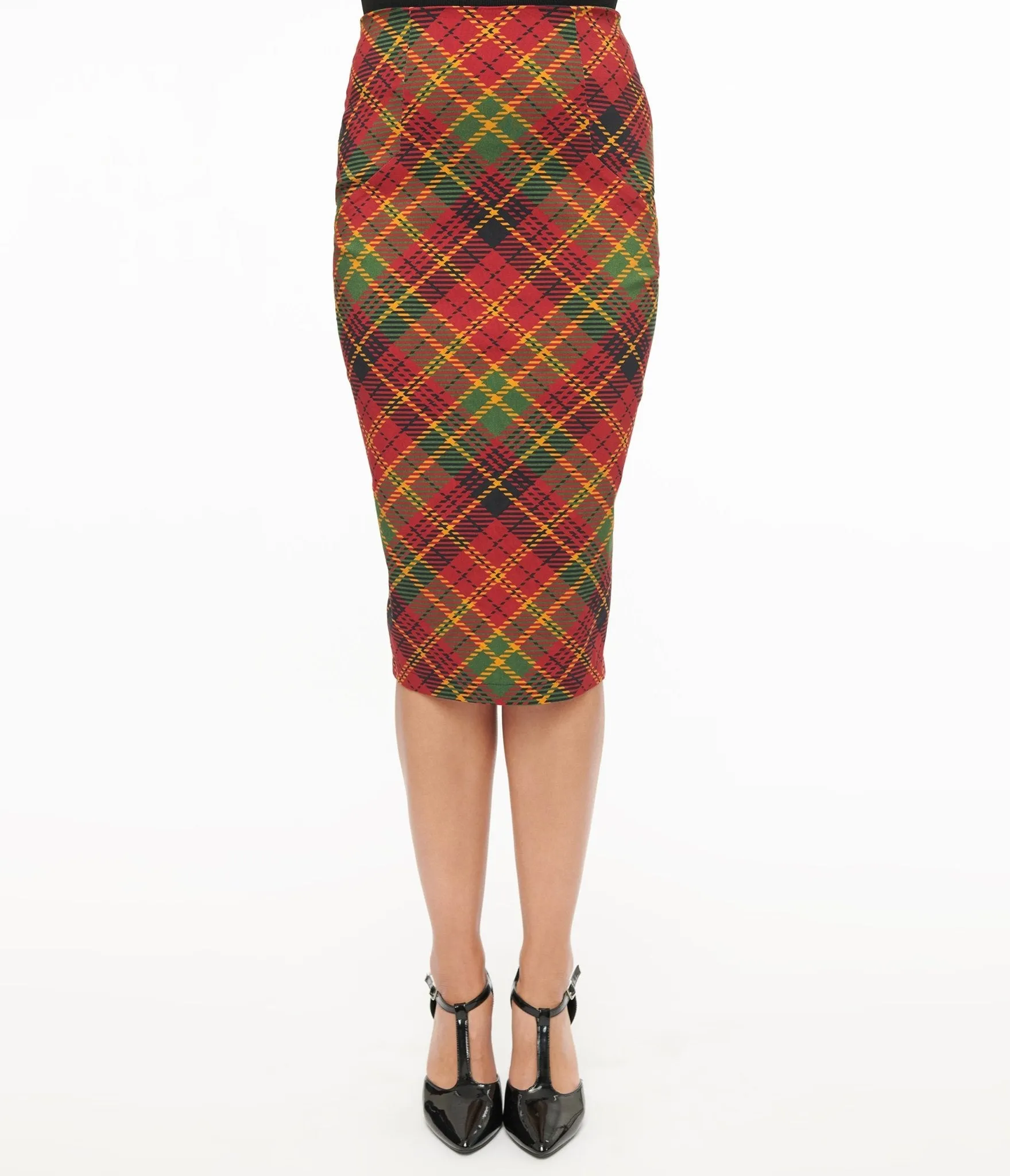 Unique Vintage 1950s Burnt Orange & Green Plaid Tracy Pencil Skirt Comfortable Travel Wear